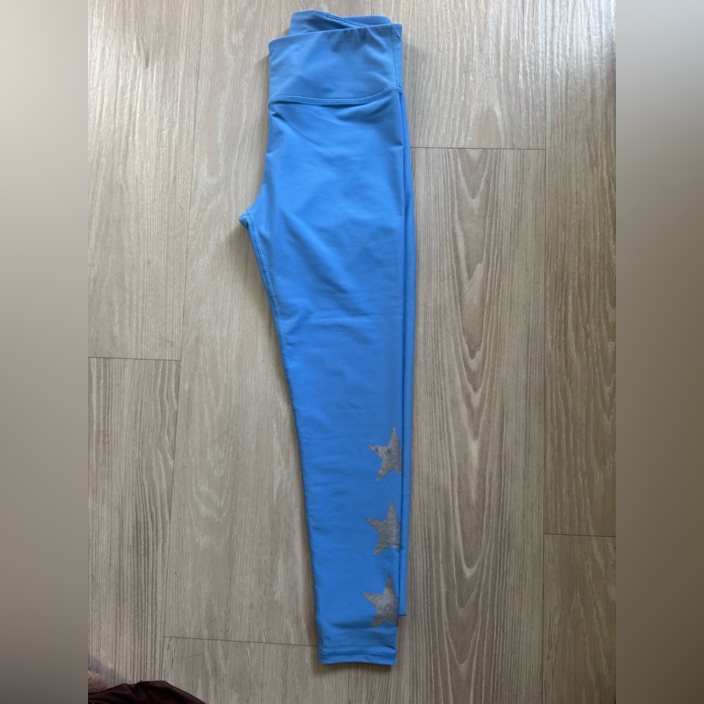 Aqua Blue Leggings with Gold Stars